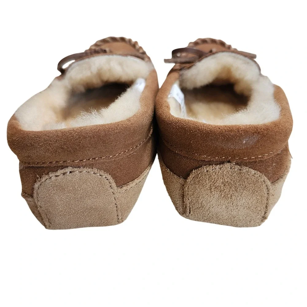 LL Bean Wicked Good Moccasins Kids Size 12 Brown Shearling Lined Suede Slippers
